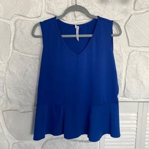 NY Collection sleeveless V Neck peplum styled Top Royal blue XL